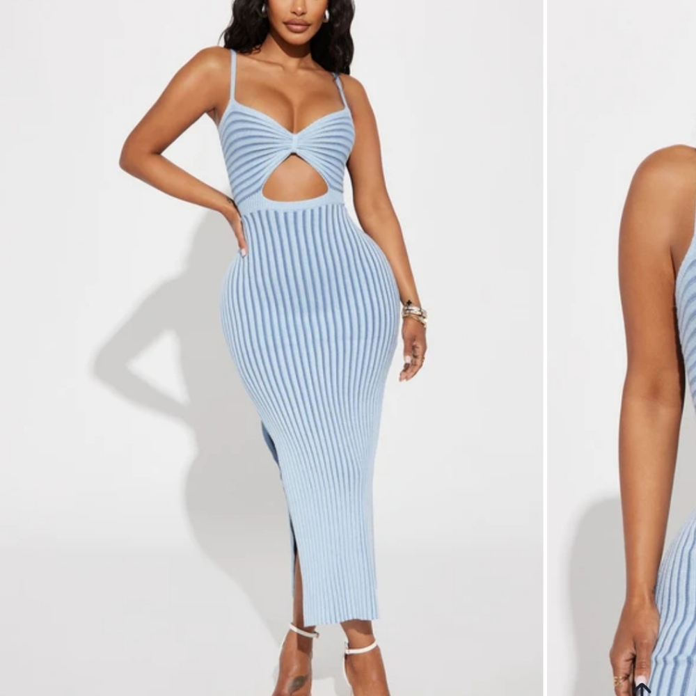Fashion Nova Light Blue Ribbed Maxi Dress